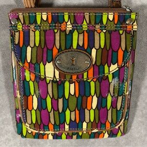 Vintage Fossil Key-Per Crossbody Purse Colorful Purse w/ Adjustable Strap Boho